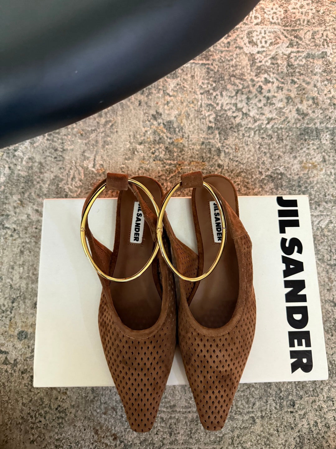 Jil Sander Pointed-Toe Perforated Suede Ballet Flats (Brown)